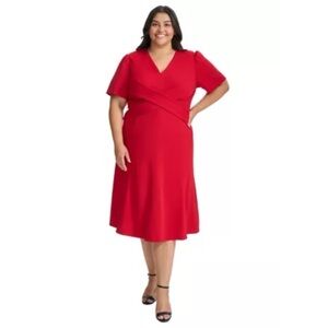NWT Tommy Hilfiger Plus Size V-Neck Solid A-Line Below the Knee Dress 20W